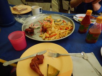 Chicken, chips, and Avocado Slice for Dessert