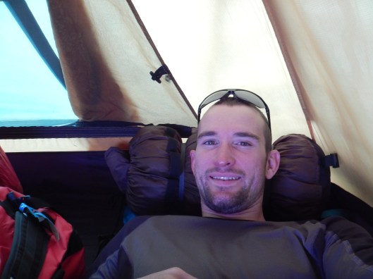 Relaxing in the tent after a good day of hiking