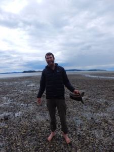 Having fun during low tide searching for seashells